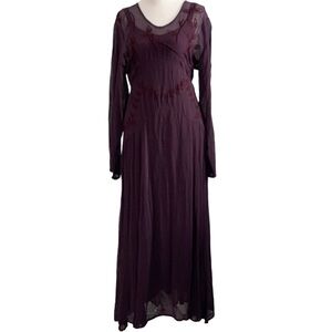 PAPILLON Eggplant Embroidered Boho Midi Dress